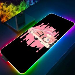 Mouse Pads Wrist Rests Anime Mouse Pad PC Gamer RGB Computer Laptop LED Keyboard Mouse Mat XXL Luminous Large Mousepad Zero Two Keyboard Desk Mat T230215