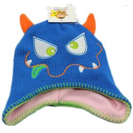 Berets One Eye Monster Devil Dinosaur Knitting Cotton Beanies Cap Plush Winter Warm Cute 3 Eyes Toothy With Horn Kid Fleece Lining Hats