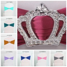 18 Colours Wedding Spandex Chair Sash Lycra Stretch Elastic Band WIth Crown Buckle Banquet Hotel Party Decoration Bow Tie Ribbon