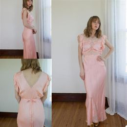 Bridesmaid Dress Pink Satin & Lace Women Sleepwear Custom Made Sleeveless Nightgowns Floor Length Party Night Gowns