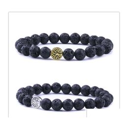 Charm Bracelets 8Mm Black Lava Stone Tree Of Life Aromatherapy Essential Oil Diffuser Bracelet For Women Men Friend Jewelry Drop Deli Dhl6J