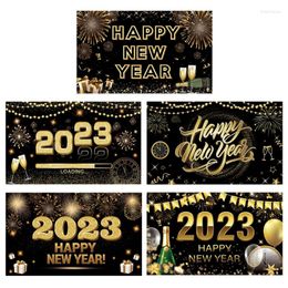 Party Decoration Happy Year With Pattern Fabric Po Backdrops Supplies Easy To Hangs