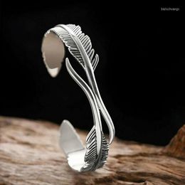 Bangle Vintage Feather Shape Bangles Couple Simple Personality Leaf Design Antique Silver Color Fashion Party Jewelry Anniversary Gift