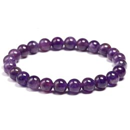 Charm Bracelets Natural Amethyst Women Couple Stone Purple Quartz 6 8 10mm Bead Bangles Jewellery Gifts 230215