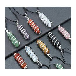 Pendant Necklaces Natural Crystal Stone Agate Spiral Wire Hexagon Necklace 7 Chakra Amethyst Rose Quartz Women Jewelr Sexyhanz Drop Dh8Ic