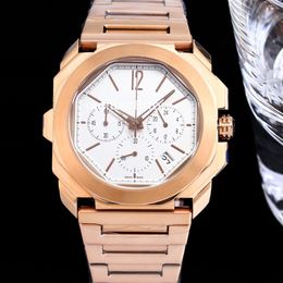 Classic Square Rose Gold Chronograph Mens Watch Blue / White /Black Dial 904L Stainless Steel Quartz Sapphire Crystal Luxury Wristwatch Water Resistance