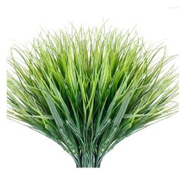 Decorative Flowers 12 Bundles Artificial Grasses Outdoor Fake Grass No Fade Faux Plastic Plants Garden Window Box Decorating