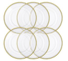 Platten Nordic Gold Perlen Glas Platte Ladegerät Dekorative Salat Obst Teller Transparent Serviertablett Hochzeit Abendessen Event Liefert