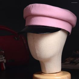 Sboy Hats Women's Ladies Real Patent Leather & Woollen Shiny Black Brim Beret Naval Hat Army/Navy Caps/Hats