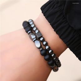 Strand Black Frosted Bead Bracelet For Men Cube Dice Hematite Micro Insert Zircon Beading Set