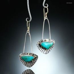 Dangle Earrings Vintage Gold Silver Colour Bag Pendant Earring Natural Turquoises Drop For Women Boho Punk Jewellery 2023