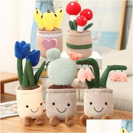 Stuffed Plush Animals 2530Cm Lifelike Tip Succent Plants Toys Soft Bookshelf Decor Doll Creative Potted Flowers Pillow For Girls K Dhg23