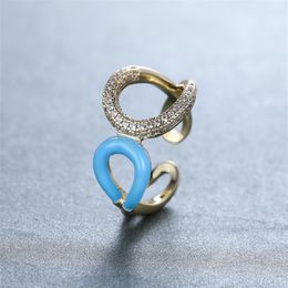 Wedding Rings Vintage Party Irregular Open Ring Gold Color Female Adjustable For Women Bands Blue Pink Engagement Jewelry