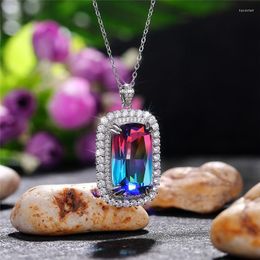 Pendant Necklaces Huitan Two-tone Cubic Zirconia Necklace Women For Wedding Bling Crystal Cz Brilliant Female Party Fashion Jewelry