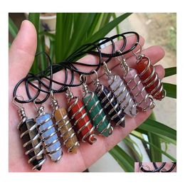 Pendant Necklaces Natural Gem Stone Necklace For Women Hexagonal Carnelian Red Agate Purple Crystal Pendum Drop Delivery Jewellery Pend Dh1N9