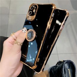 Silicone Cover cases For iPhone 15 13 12 Pro Max 11 14 Plus Case For iPhone13 13 7 8 X Xs Xr luxury Plating Case Ring Holder Cover