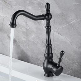 Kitchen Faucets Antique Retro Bronze Black Bathroom Taps Deck Mounted One Hole Brass Faucet Bubbler Spout Cold Wash Mixer Tap