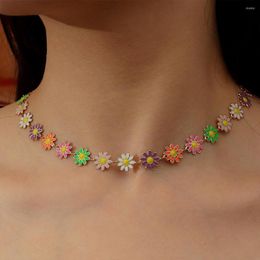 Choker Trend Daisy Girl Necklace For Women Enamel Colorful Jewelry Butterfly Sunflower Resin Beads Short Chain Boho Party Gift