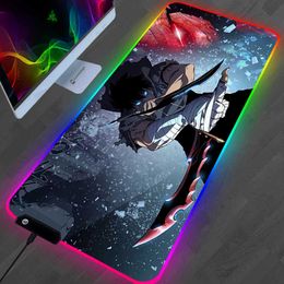 Mouse Pads Wrist Rests RGB Solo Levelling Mouse Pad Anime Gaming Accessories Carpet PC Gamer Completo Computer LED Keyboard Desk Mat CS GO LOL Mousepad T230215