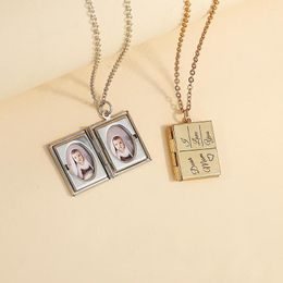 Pendant Necklaces Free Carving Colour Printing Necklace Couple Book Po Box Women Sweater Chain Valentine's Day Birthday Jewellery Gift
