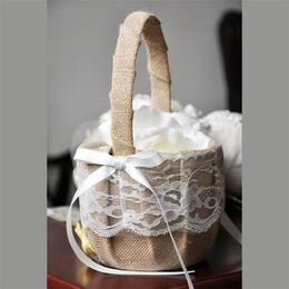 Wedding & Party Supplies Wedding basket, linen lace flower basket, European wedding flower basket M41