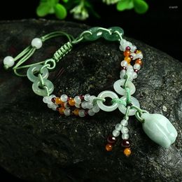 Chains Natural Jade Roses Braided Bracelet Genuine A Goods Retractable Female Simple Jewelry