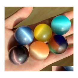 Stone 30Mm 7 Chakra Round Cats Eye Crystal Opal Ball Mosaic Craft Gift Yoga Hand Play Odornment Decoration Drop Delivery Jewellery Dh9Rb