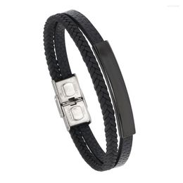 Charm Bracelets Simple Braided Leather Mens Bracelet Stainless Steel Buckle Armband Braclet For Male Double Layer Jewelry Homme