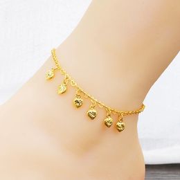 Anklet's Summer Love Heart Anklet Bell Tassel Foot Chain 18k Yellow Gold Filled Barefoot on Leg Charm Pretty Jewellery 230216