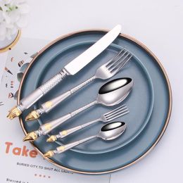 Dinnerware Sets 5Pcs Set 18/10 Stainless Steel Cutlery Royal Gilded Torch Shape Handle Spoon Fork Knife Tableware Silverware Western