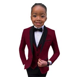 Suit For Boys Kids Wedding Tuxedo Formal Burgundy Jacket Set 3 Piece Shawl Lapel Blazer Vest Pants Fashion Child Costume