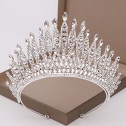 Wedding Hair Jewelry Trendy Silver Color Tiaras Crystal Queen Big Crown Bridal Tiara Women pageant 230216