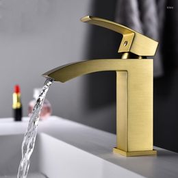 Bathroom Sink Faucets Waterfall Brushed Gold Faucet Top Quality Brass Basin Mixer Cold Water Single Hole Tap