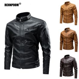 Men's Jackets Men's Winter Fleece Thick Leather Jacket Autumn Casual Vintage Motorcycle Biker Coat Male Brand Design PU Jacket Men 230215