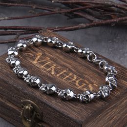 Charm Bracelets Stainless steel design men punk skull chain bracelet fashion stainless charm Jewellery with box 230215