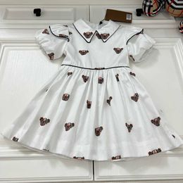 23SS Designer-Mädchen-Revers-Kleidshirt Marke Kinder Druckkleider für große Mädchen Modekleid Hubble-Bubble-Ärmel Kurzarm-Baumwollkleid Faltenrock Hemd a1