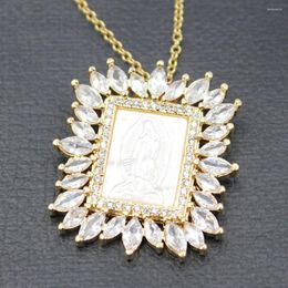 Pendant Necklaces GuaiGuai Jewellery White Shell Virgin Mary CZ Micro Pave Rectangle Shape Chain Necklace For Women 18" Cute Lady