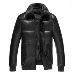 Men's Leather & Faux Winter Jacket Men Genuine Real Collar Down Casual Sheepskin Coat Plus Size Erkek Mont MY5180