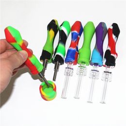 Hookahs 10mm Silicone Nectar with GR2 Titanium Nail Quartz Tips Concentrate dab straw glass nectar DHL