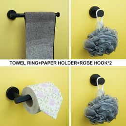 Bath Accessory Set Bathroom Accessories Towel Rack Ring Paper Clothes Hook Black Stainless Steel Hardware