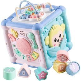 Drums Percussion Baby Toys 0 12 Months Baby Musical Box Toddler Hand Drum Toy Baby Activity Cube Geometric Blocks Toy Sorting Music Plaything Box 230216