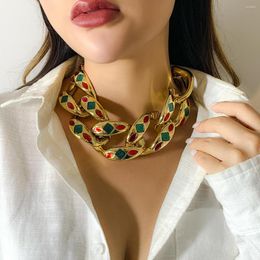 Choker Necklace For Women Colourful Collarbone Chain Cold Wind Geometric Clasp Resin Hip Hop Dripping Exaggeration