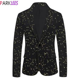 Mens Suits Blazers Luxury Gold Star Bronzing Velvet Dress Blazers Men Brand One Button Notched Lapel Dress Blazers Wedding Party Prom Costume Homme 230216