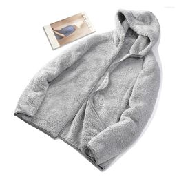 Men's Jackets Autumn And Winter Men'S Imitation Cashmere Cardigan Fleece Jacket Top Versatile Youth Zipper Hooded Thickened Flannel Coat