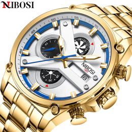 Wristwatches Top NIBOSI Masculino Brand Luxury Watches For Men Business Stainless Steel Waterproof Chronograph Quartz Mens Watch 230215