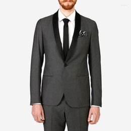 Men's Suits Recommend One Button Dark Gray Groom Tuxedos Groomsmen Shawl Lapel Mens Blazers (Jacket Pants Tie) W:887