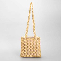 Fashion Hollow Wooden Beading Crossbody Bags Designer Women Shoulder Handmade Retro Casual Summer Beach Small Tote 2023 230129