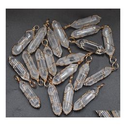 Charms Gold Copper Wire Natural Stone White Crystal Hexagonal Healing Reiki Point Pendants For Jewelry Making Drop Delivery Findings Dhatq