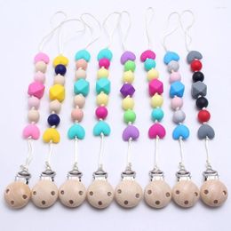 Chains MHS.SUN Food Grade Silicone Teething Pacifier Clips With Original Wood Heart Teether Chain Clip Holder Toy For Baby