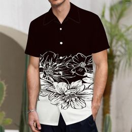 Men's Casual Shirts Summer Hawaiian Shirt Male Floral Black White Contrast Men's Streetwear Men Loose Short Sleeve Tops